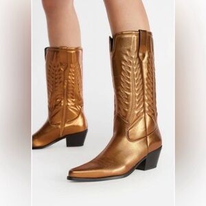 JustFab Metallic Gold Western Knee Boots